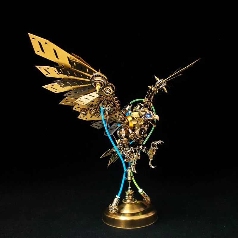 Steampunk Eagle Mechanical Model Kit with LED Eyes – 3D Metal DIY Display - Image 6