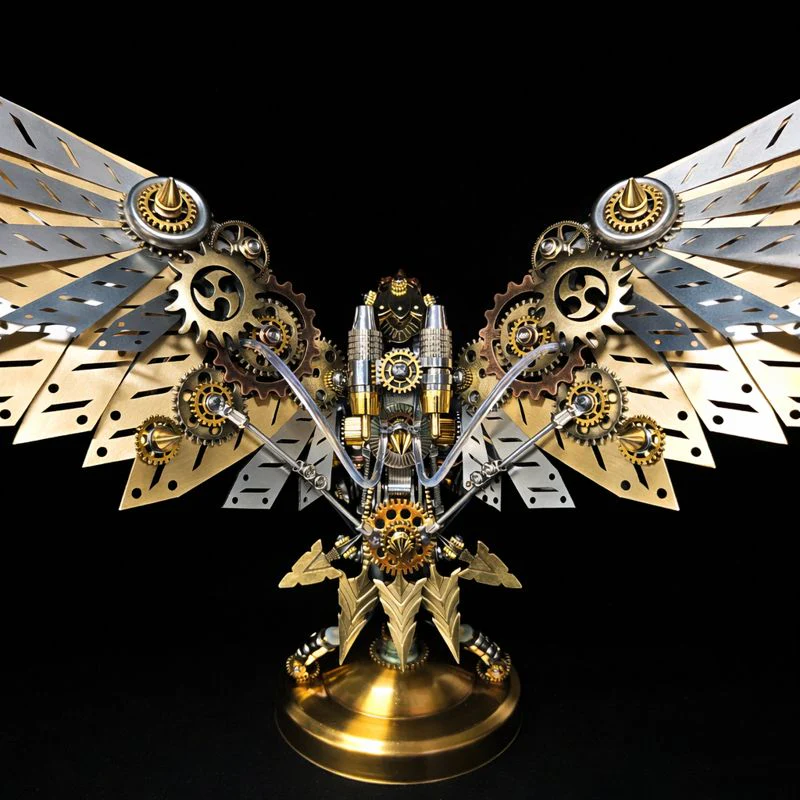 Steampunk Eagle Mechanical Model Kit with LED Eyes – 3D Metal DIY Display - Image 10