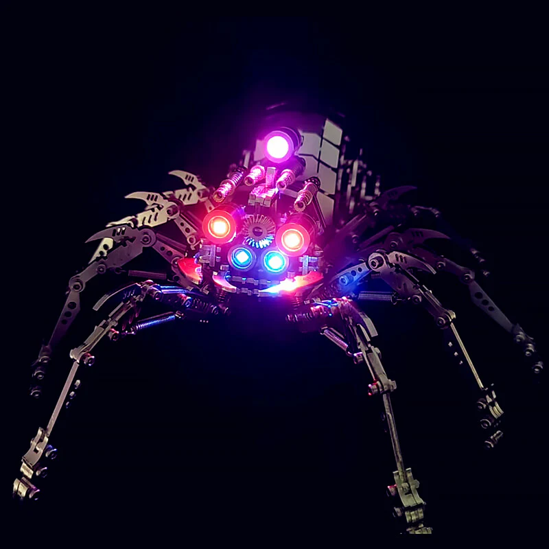 3D metal mechanical spider with colored lights rotatable puzzle model kit - Image 2