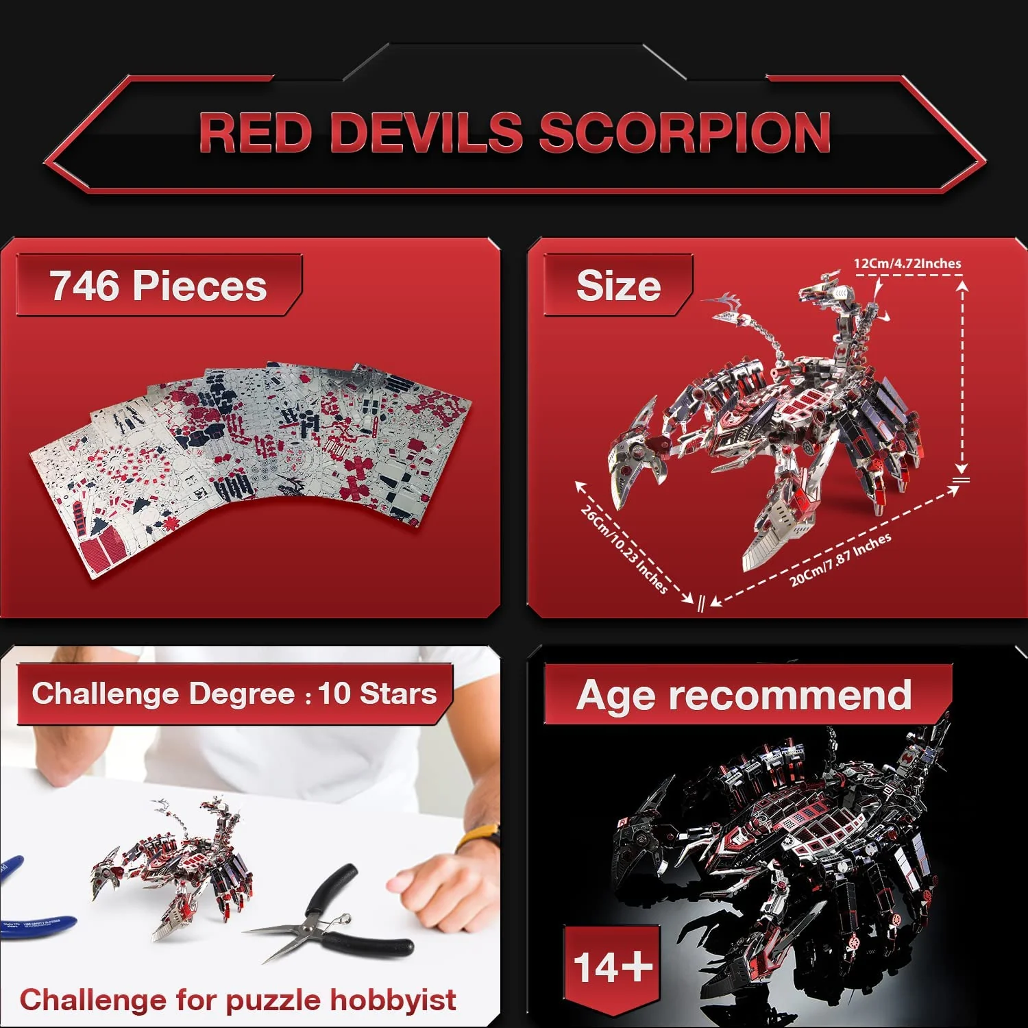 3D Metal Mechanical Red Devils Scorpion Model Kits DIY Art Craft Gift - Image 2