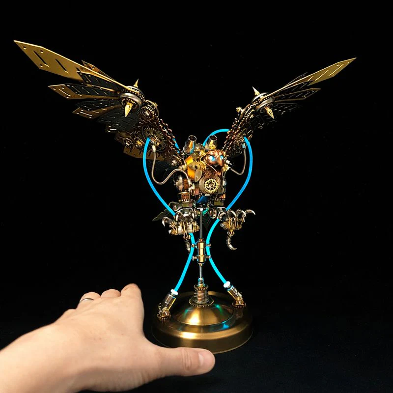 Steampunk Eagle Mechanical Model Kit with LED Eyes – 3D Metal DIY Display - Image 9