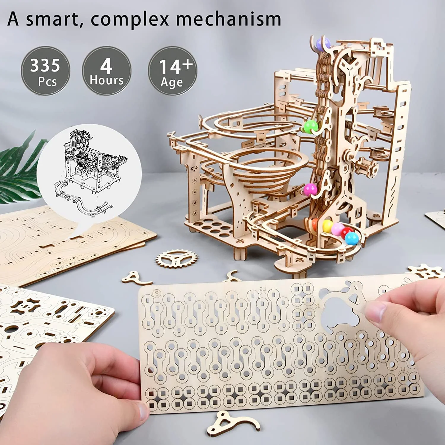 335PCS 3D Wooden Puzzle Marble Run Chain Model Kit Creative Gift - Image 3