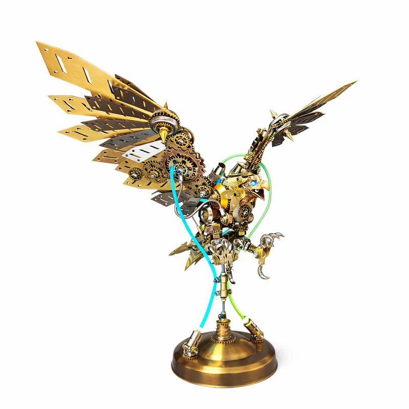 Steampunk Eagle Mechanical Model Kit with LED Eyes – 3D Metal DIY Display - Image 5