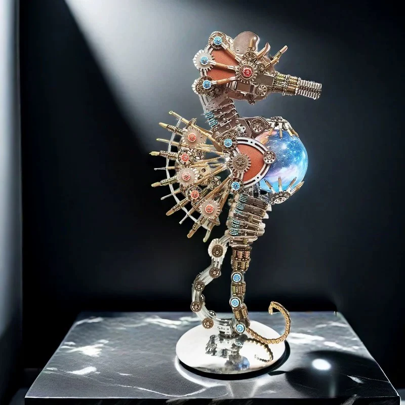 2100PCS Steampunk Seahorse Puzzle 3D DIY Model Kit with Planet Lights - Image 15