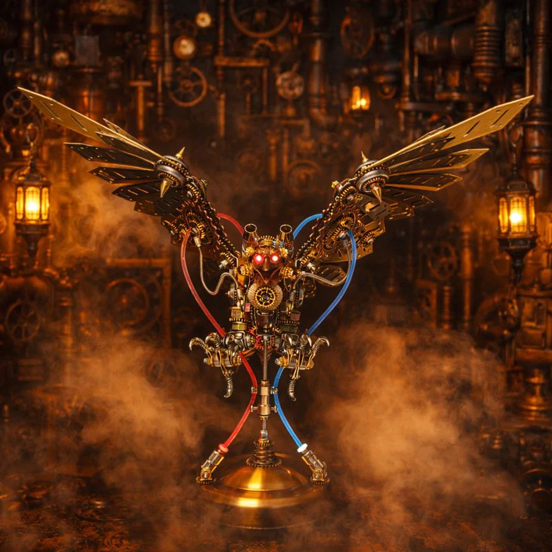 Steampunk Eagle Mechanical Model Kit with LED Eyes – 3D Metal DIY Display - Image 13