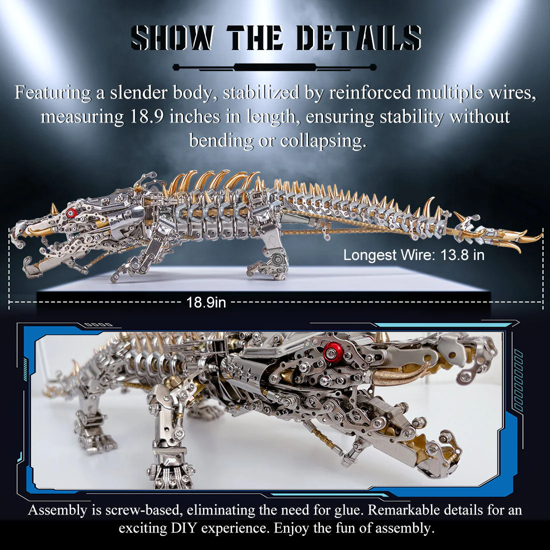 3D Crocodile Metal Puzzle 1500PCS Model Kit for Adults - Image 18