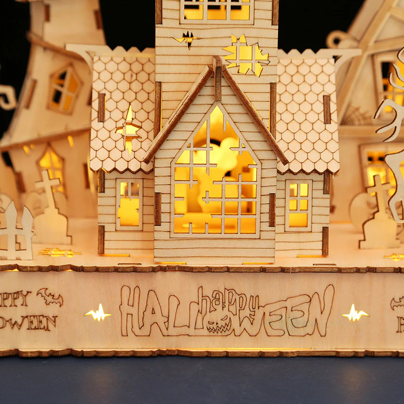 147PCS 3D Wooden DIY Halloween Pumpkin House Model Kit with Lights - Image 7