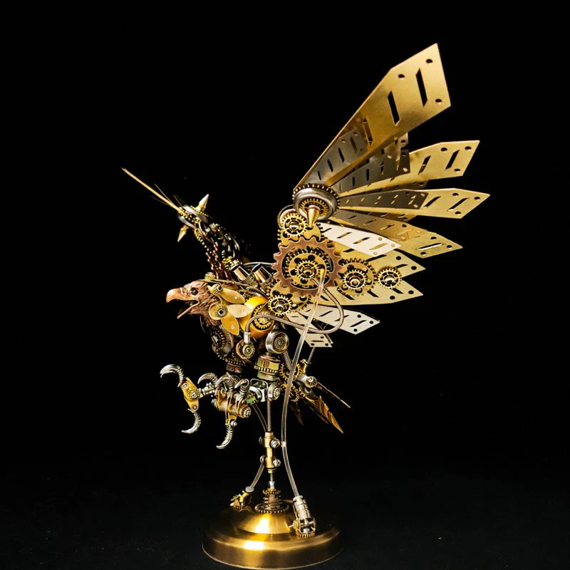 Steampunk Eagle Mechanical Model Kit with LED Eyes – 3D Metal DIY Display - Image 3