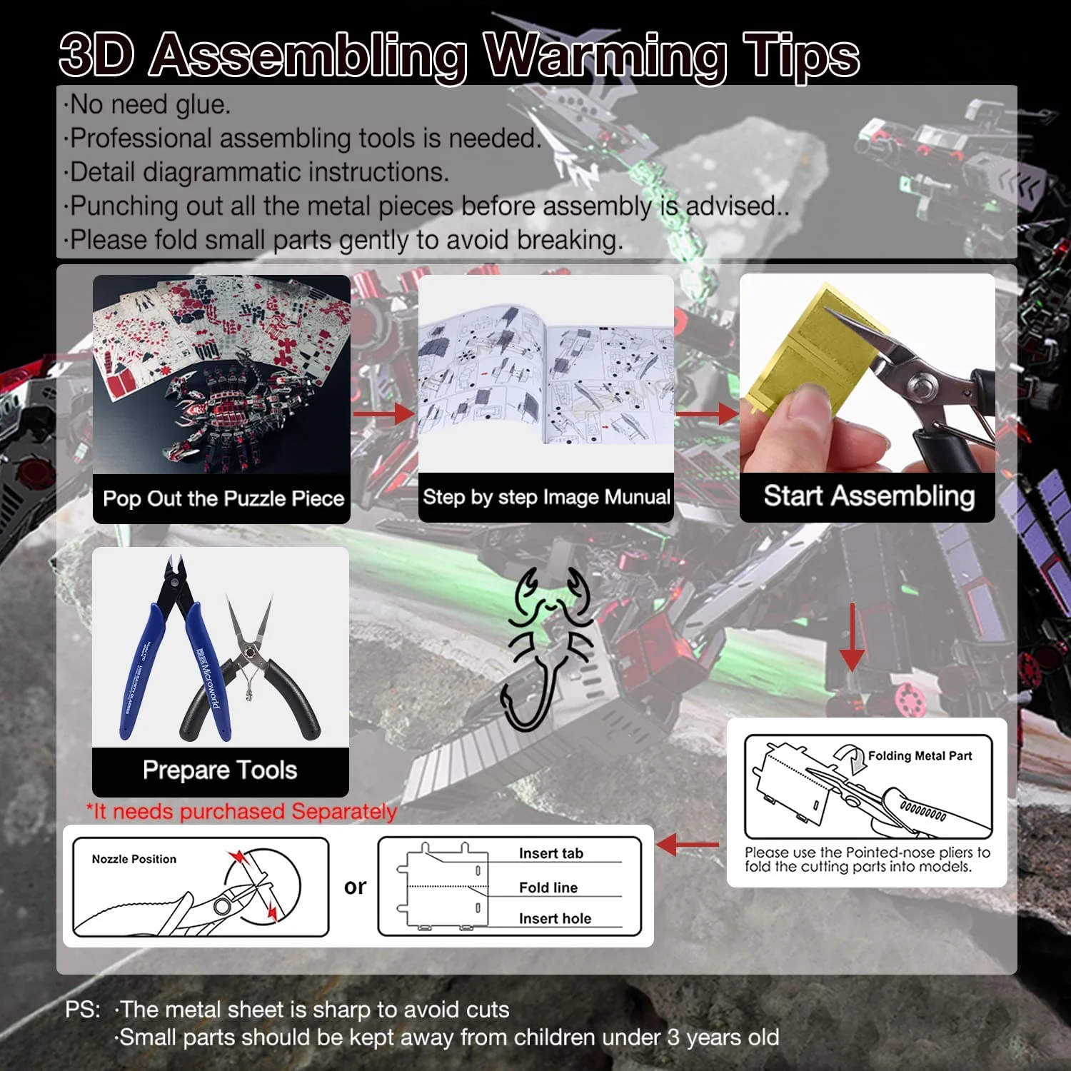 3D Metal Mechanical Red Devils Scorpion Model Kits DIY Art Craft Gift - Image 6