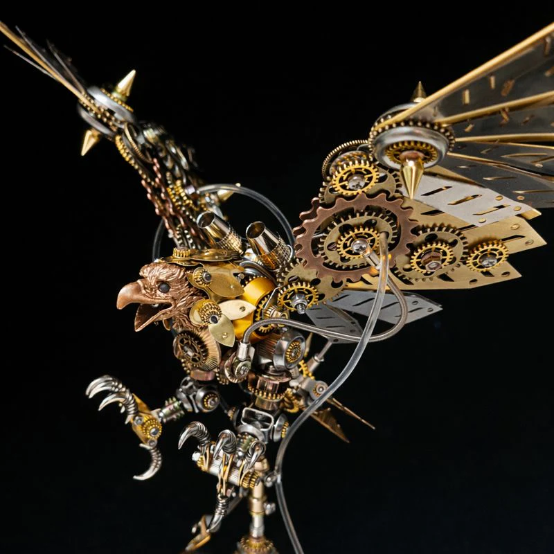 Steampunk Eagle Mechanical Model Kit with LED Eyes – 3D Metal DIY Display - Image 2