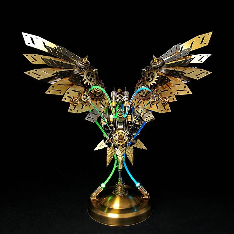 Steampunk Eagle Mechanical Model Kit with LED Eyes – 3D Metal DIY Display - Image 4