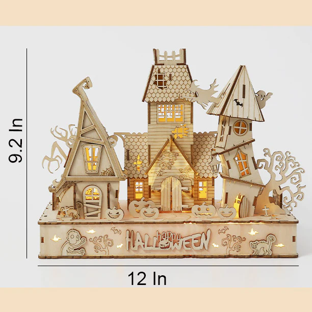 147PCS 3D Wooden DIY Halloween Pumpkin House Model Kit with Lights - Image 5