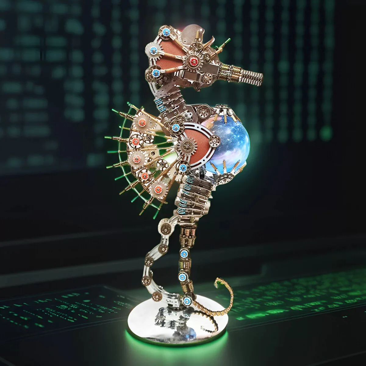 2100PCS Steampunk Seahorse Puzzle 3D DIY Model Kit with Planet Lights - Image 13