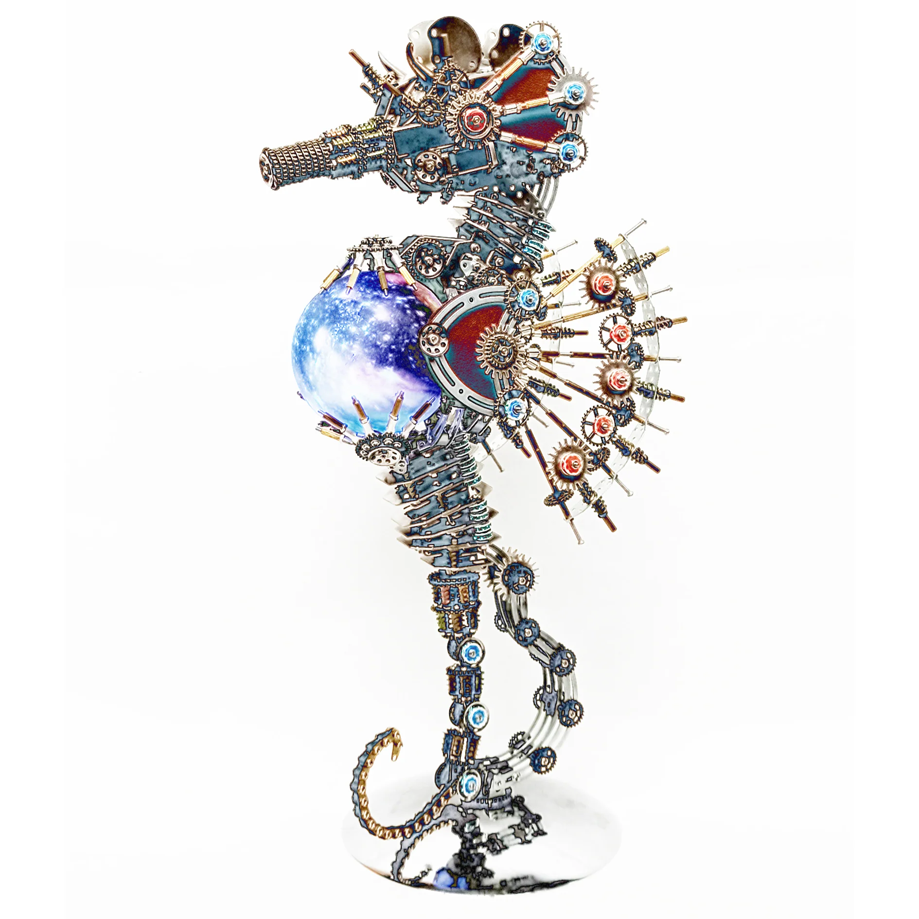 2100PCS Steampunk Seahorse Puzzle 3D DIY Model Kit with Planet Lights - Image 2