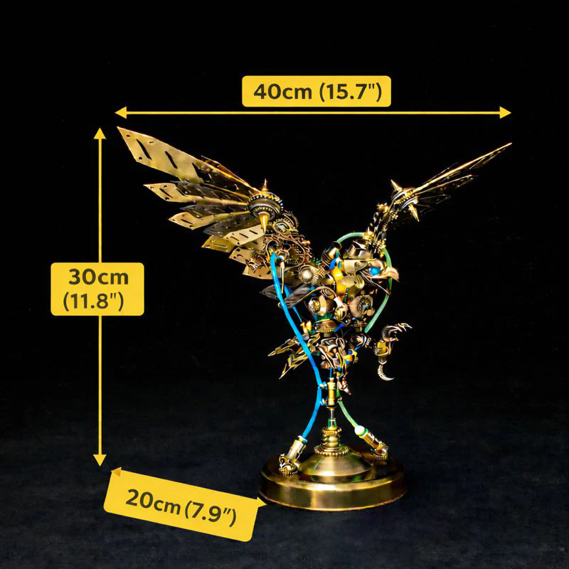 Steampunk Eagle Mechanical Model Kit with LED Eyes – 3D Metal DIY Display - Image 8